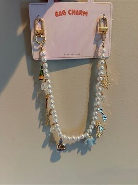 Anthropologie Pearl Charm Bag Chain in White and Gold